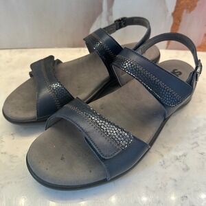 SAS Women's Nudu Heel Strap Sandal Sz 10W Suede Navy Blue Comfort Travel Support